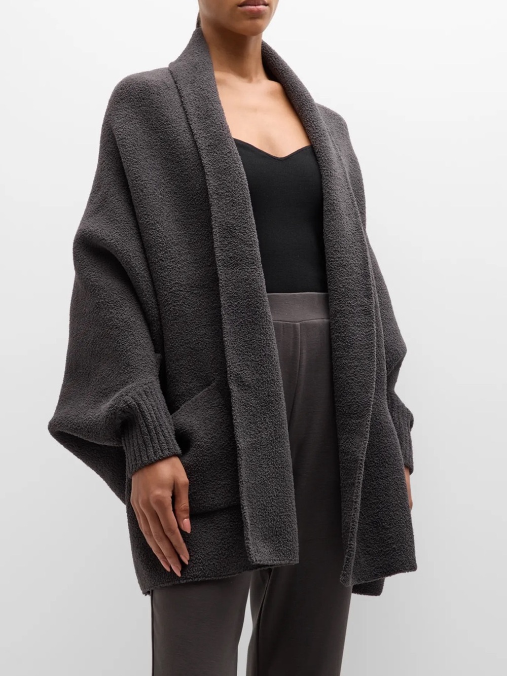 Barefoot Dreams Carbon One Size Cozychic Open Front Fuzzy Knit Blanket Wrap